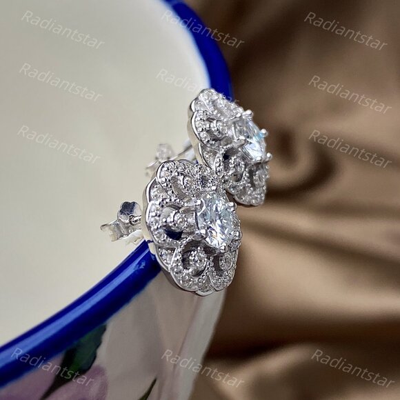 NEW Certified 1ct. t.w. Moissanite Flower Stud Earrings - Picture 5 of 8